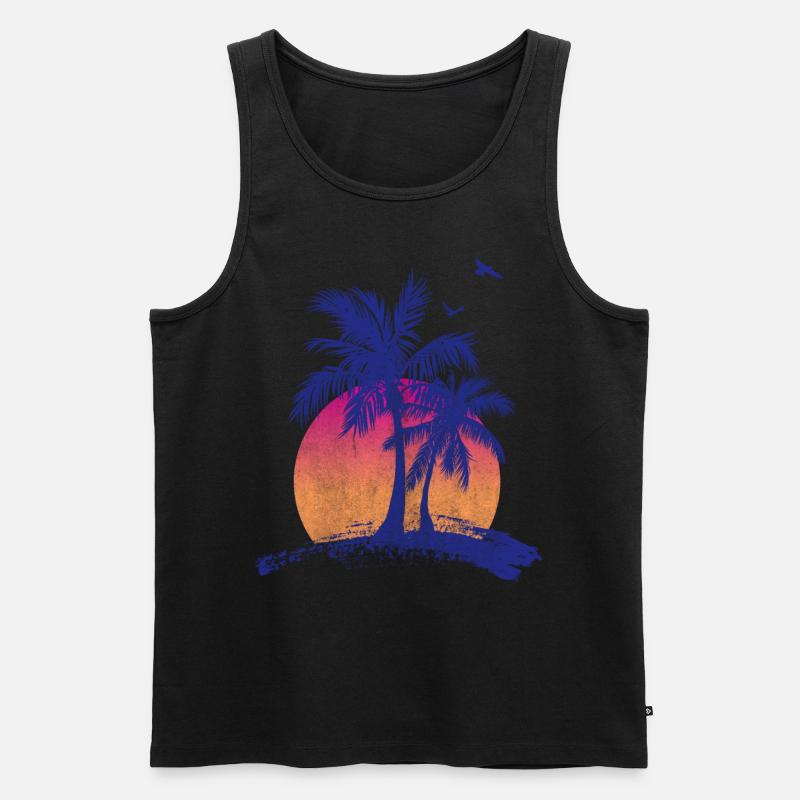 Palmen Retro - Männer Premium Bio Tank Top - Schwarz