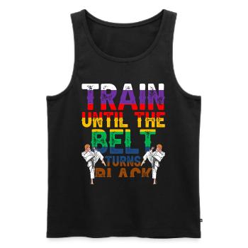 Train until the belt turns black MMA Gur - Men's Premium Organic Tank Top - black - Front - AI Model Male 178 light (178cm)