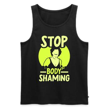 Plus de bodyshaming Bodyshaming agaçant - Débardeur bio Premium Homme - noir - Devant - AI Model Male 178 light (178cm)