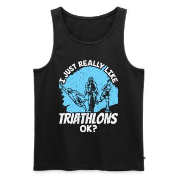 J’aime beaucoup les triathlons sport triathlon - Débardeur bio Premium Homme - noir - Devant - AI Model Male 178 light (178cm)