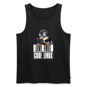 Live Free Code Linux Nerd Tux Nerdy Penguin Coding - Männer Premium Bio Tank Top - Schwarz - Vorne - AI Model Male 178 light (178cm)
