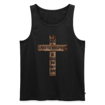 Christian Cross Bible John 3:16 - Men's Premium Organic Tank Top - black - Front - AI Model Male 178 light (178cm)