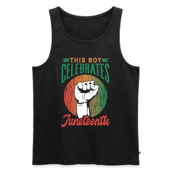 This boy celebrates the Juneteenth 1865 Black - Men's Premium Organic Tank Top - black - Front - AI Model Male 178 light (178cm)