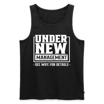 Under new management Details see Wife Pension - Men's Premium Organic Tank Top - black - Front - Michal (187cm)
