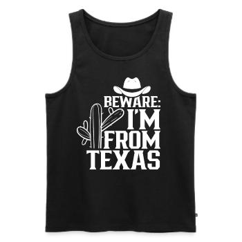 Achtung: Ich Komme Aus Texas Texaner Texanisch - Männer Premium Bio Tank Top - Schwarz - Vorne - AI Model Male 178 light (178cm)