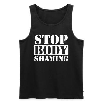 Plus de body shaming, de body shaming annoying - Débardeur bio Premium Homme - noir - Devant - AI Model Male 178 light (178cm)