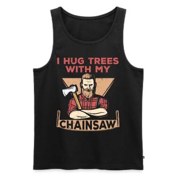 I Hug Trees With My Chainsaw - Männer Premium Bio Tank Top - Schwarz - Vorne - Michal (187cm)