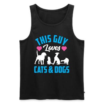 This guy loves cats and dogs Dog Cat - Men's Premium Organic Tank Top - black - Front - AI Model Male 178 light (178cm)