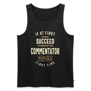 Listen to the Commentator - Men's Premium Organic Tank Top - black - Front - AI Model Male 178 light (178cm)