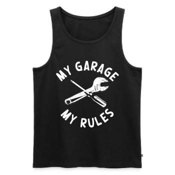 My Garage My Rules Lustiger Werkstatt Spruch - Männer Premium Bio Tank Top - Schwarz - Vorne - Michal (187cm)