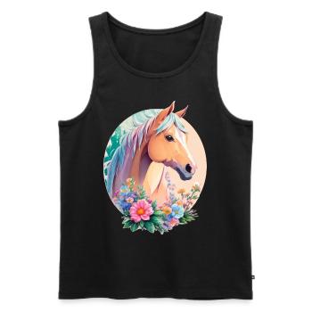 Pastel Couleurs Pony Horse Art avec des fleurs - Débardeur bio Premium Homme - noir - Devant - Michal (187cm)
