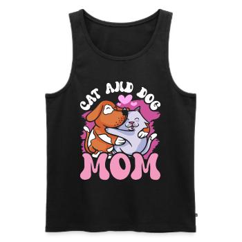 Chat et chien Maman Chiens Amoureux Chats - Débardeur bio Premium Homme - noir - Devant - Michal (187cm)
