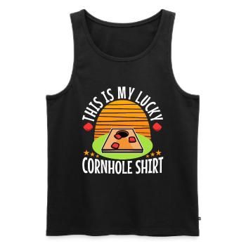 C’est ma chemise porte-bonheur en cornhole - Débardeur bio Premium Homme - noir - Devant - Michal (187cm)