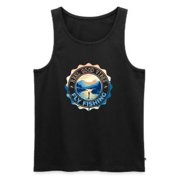 Fly Fishing Reel Good Vibes Morning Hours in - Männer Premium Bio Tank Top - Schwarz - Vorne - AI Model Male 178 light (178cm)