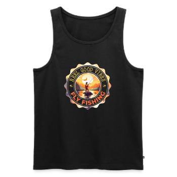 Fly Fishing Reel Good Vibes - Artistic Sunset - Männer Premium Bio Tank Top - Schwarz - Vorne - AI Model Male 178 light (178cm)