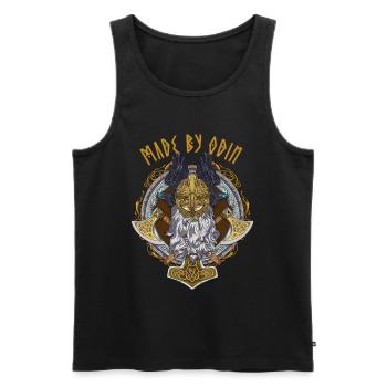 Drôle de dicton viking avec des runes Fait par Odin - Débardeur bio Premium Homme - noir - Devant - Michal (187cm)