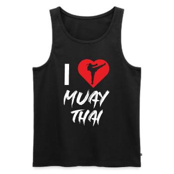 J’adore les combattants de combat d’arts martiaux Muay Thai - Débardeur bio Premium Homme - noir - Devant - AI Model Male 178 light (178cm)