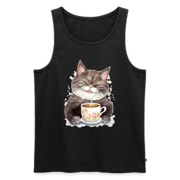 Chat avec style aquarelle café - Débardeur bio Premium Homme - noir - Devant - Michal (187cm)