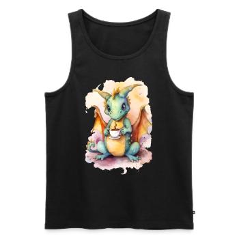 Dragon avec style aquarelle café - Débardeur bio Premium Homme - noir - Devant - Michal (187cm)
