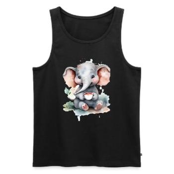 Eléphant avec style aquarelle café - Débardeur bio Premium Homme - noir - Devant - Michal (187cm)