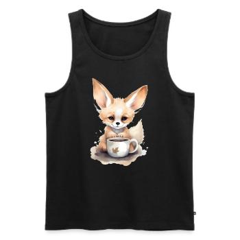 Fennec Fox avec style aquarelle café - Débardeur bio Premium Homme - noir - Devant - Michal (187cm)