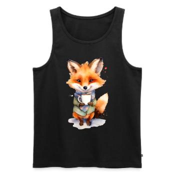 Fuchs mit Kaffee -Aquarellstil - Männer Premium Bio Tank Top - Schwarz - Vorne - AI Model Male 178 light (178cm)