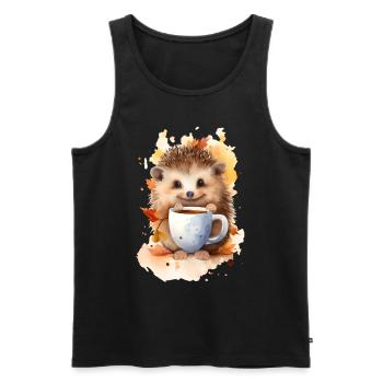 Igel mit Kaffee -Aquarellstil - Männer Premium Bio Tank Top - Schwarz - Vorne - AI Model Male 178 light (178cm)