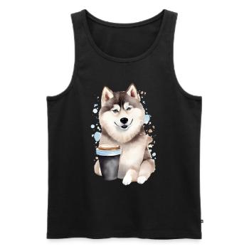 Husky mit Kaffee -Aquarellstil - Männer Premium Bio Tank Top - Schwarz - Vorne - Michal (187cm)