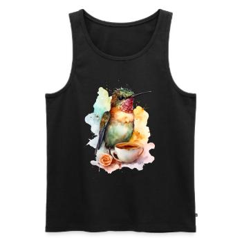 Kolibri mit Kaffee -Aquarellstil - Männer Premium Bio Tank Top - Schwarz - Vorne - Michal (187cm)