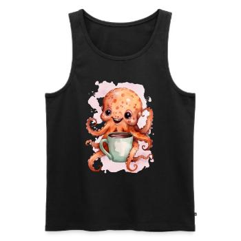 Octopus with coffee watercolor style - Men's Premium Organic Tank Top - black - Front - Michal (187cm)