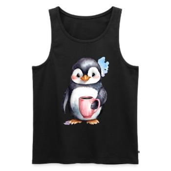 Pingouin avec style aquarelle café - Débardeur bio Premium Homme - noir - Devant - Michal (187cm)