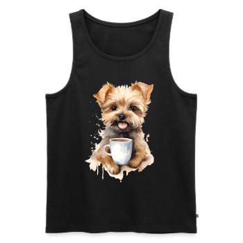 Yorkshire Terrier Hund mit Kaffee -Aquarellstil - Männer Premium Bio Tank Top - Schwarz - Vorne - Michal (187cm)