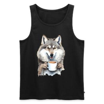 Wolf mit Kaffee -Aquarellstil - Männer Premium Bio Tank Top - Schwarz - Vorne - Michal (187cm)