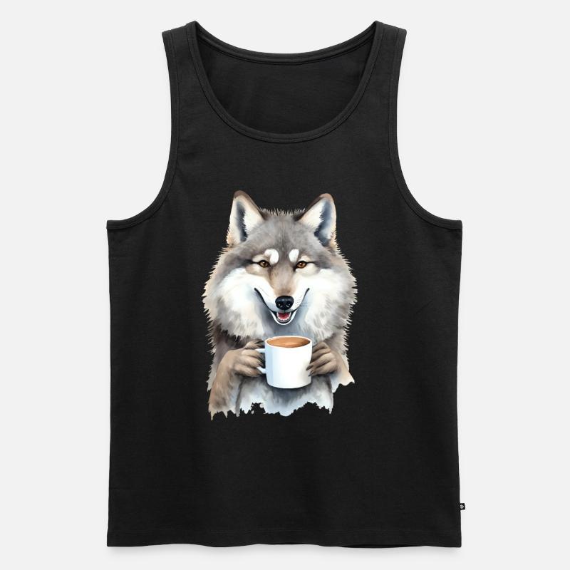 Wolf mit Kaffee -Aquarellstil - Männer Premium Bio Tank Top - undefined