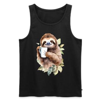 Faultier mit Kaffee -Aquarellstil - Männer Premium Bio Tank Top - Schwarz - Vorne - Michal (187cm)