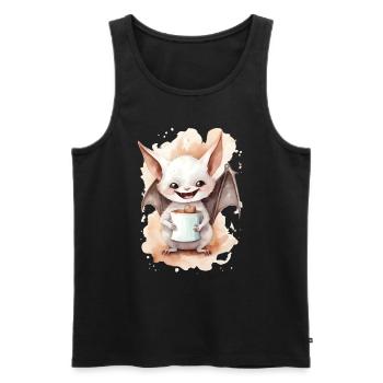 White bat with coffee watercolor style - Men's Premium Organic Tank Top - black - Front - Michal (187cm)