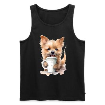 Yorkshire Terrier Hund mit Kaffee -Aquarellstil - Männer Premium Bio Tank Top - Schwarz - Vorne - Michal (187cm)