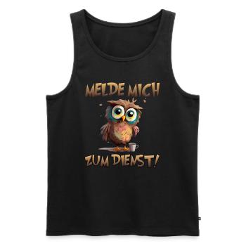 Eule Melde mich zum Dienst - Männer Premium Bio Tank Top - Schwarz - Vorne - Michal (187cm)