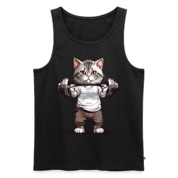 Funny bodybuilding cat with barbell design - Men's Premium Organic Tank Top - black - Front - Michal (187cm)
