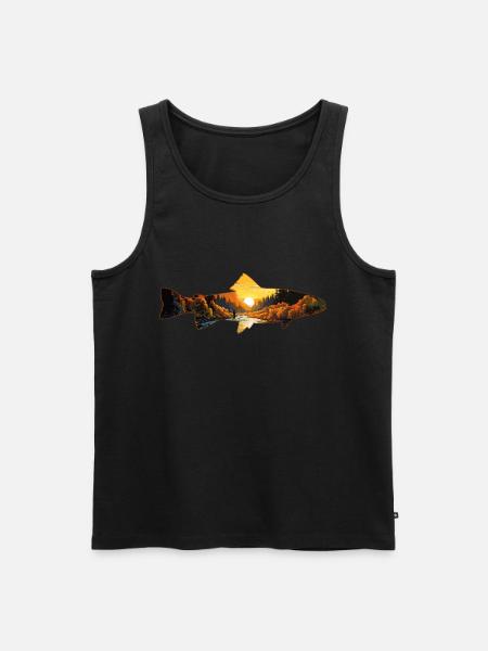 Retro Sunset River & Mountain Scene Trout - Men's Premium Organic Tank Top - black