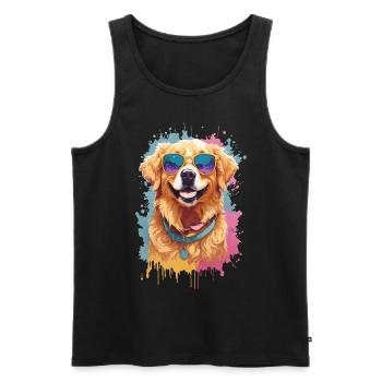 Golden Retriever Farbsplash Sonnenbrille Coolness - Männer Premium Bio Tank Top - Schwarz - Vorne - Michal (187cm)