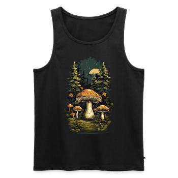 Porcini mushroom retro design collecting in the forest nature mushrooms - Men's Premium Organic Tank Top - black - Front - AI Model Male 178 light (178cm)
