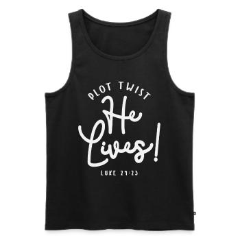 Plot Twist He Lives Luke 24:23 Bible Verse - Men's Premium Organic Tank Top - black - Front - AI Model Male 178 light (178cm)