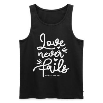 Love Never Fails 1 Corinthians 13:8 Bible Verse - Men's Premium Organic Tank Top - black - Front - AI Model Male 178 light (178cm)