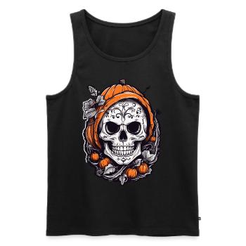 Crâne de citrouille Halloween Octobre Fun - Débardeur bio Premium Homme - noir - Devant - Michal (187cm)