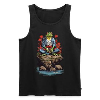Zen Frog Yoga Asian Spiritual Art - Men's Premium Organic Tank Top - black - Front - AI Model Male 178 light (178cm)