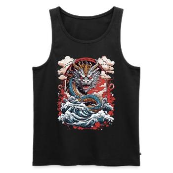 Asian Dragon Retro Ukiyo-E Japan Art Style - Men's Premium Organic Tank Top - black - Front - AI Model Male 178 light (178cm)