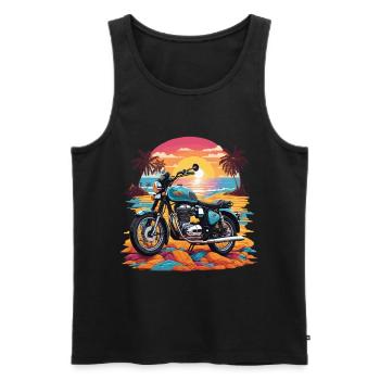 Moto Vintage Biker sur la plage Design rétro - Débardeur bio Premium Homme - noir - Devant - AI Model Male 178 light (178cm)