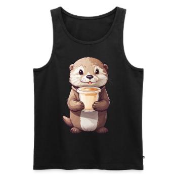Otter Coffee Time Sweet Coffee Animal Design - Men's Premium Organic Tank Top - black - Front - AI Model Male 178 light (178cm)
