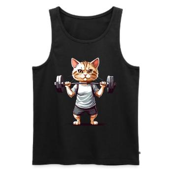 Muscular Cat Gym Humor Design - Men's Premium Organic Tank Top - black - Front - Michal (187cm)